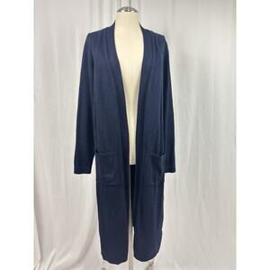 Magaschoni Women’s s Size L Cardigan Sweater Open Front Long Duster Navy Blue